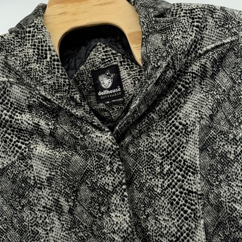 Dollhouse Jacket Womens Medium Gray Black Snakeskin Print Quilted Lined Coat